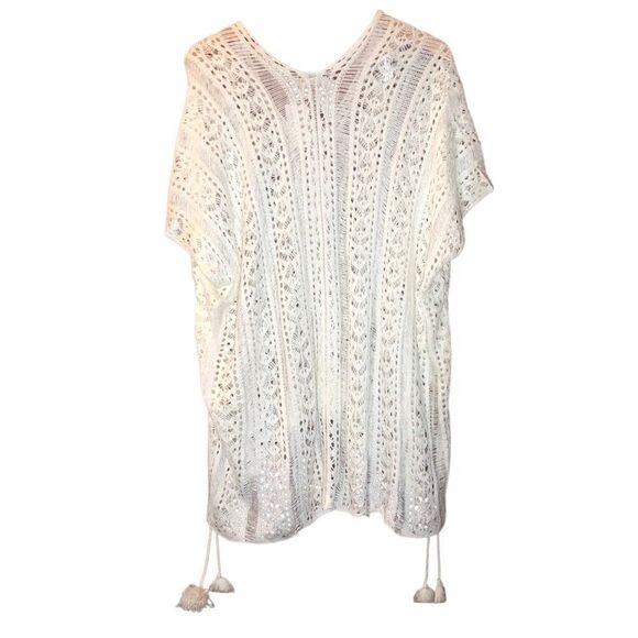Suzanne Betro White Crochet Swim Coverup with Tassels - Picture 1 of 10